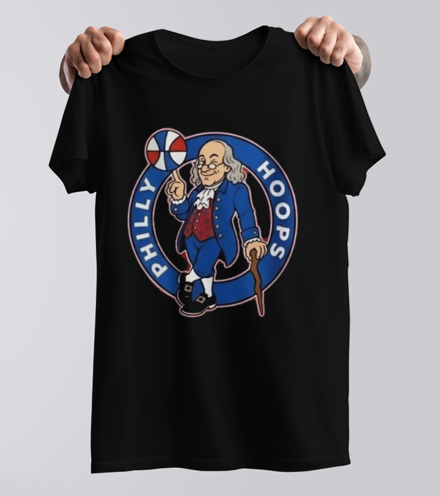 Ben Franklin Philly Hoops Basketball Icon With Dribbling Ball T-Shirt