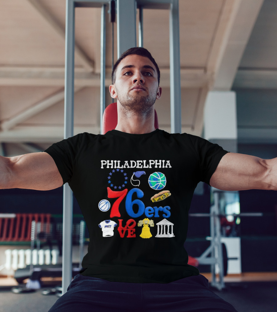 Philadelphia 76ers Claymation Icons Hot Dog Liberty Bell Basketball LOVE Statue City T-Shirt