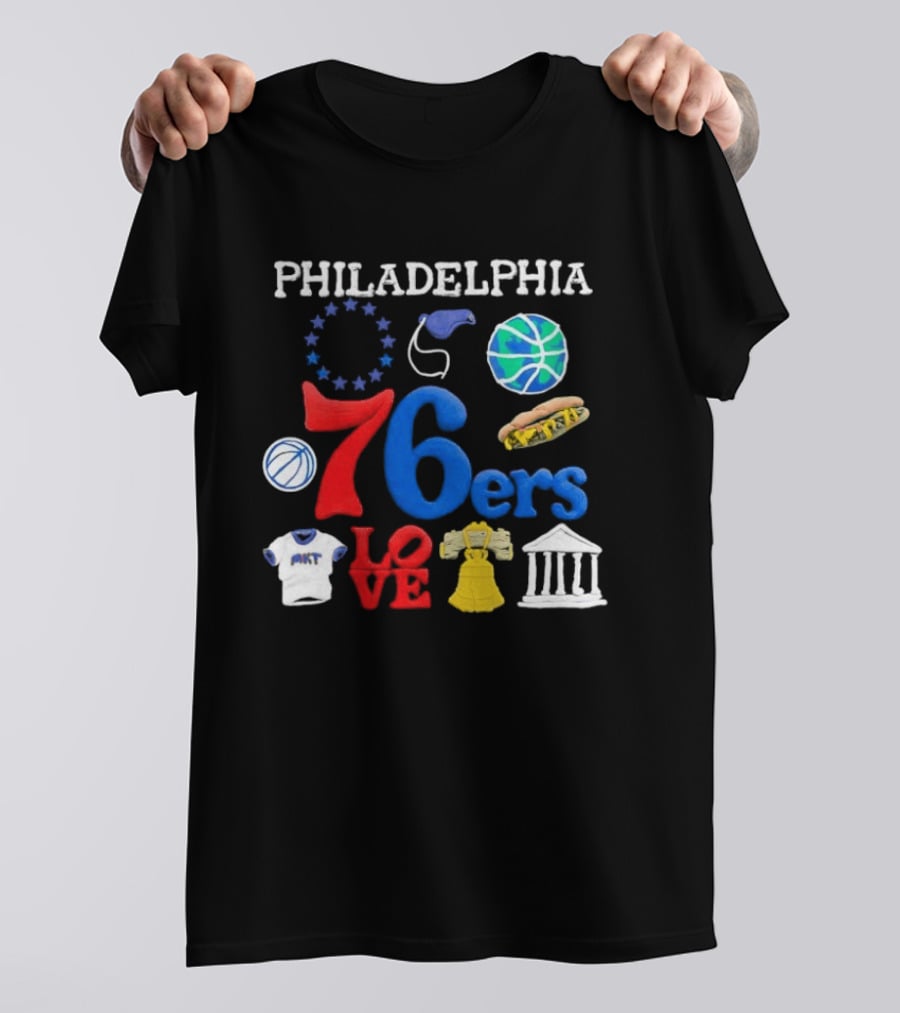 Philadelphia 76ers Claymation Icons Hot Dog Liberty Bell Basketball LOVE Statue City T-Shirt