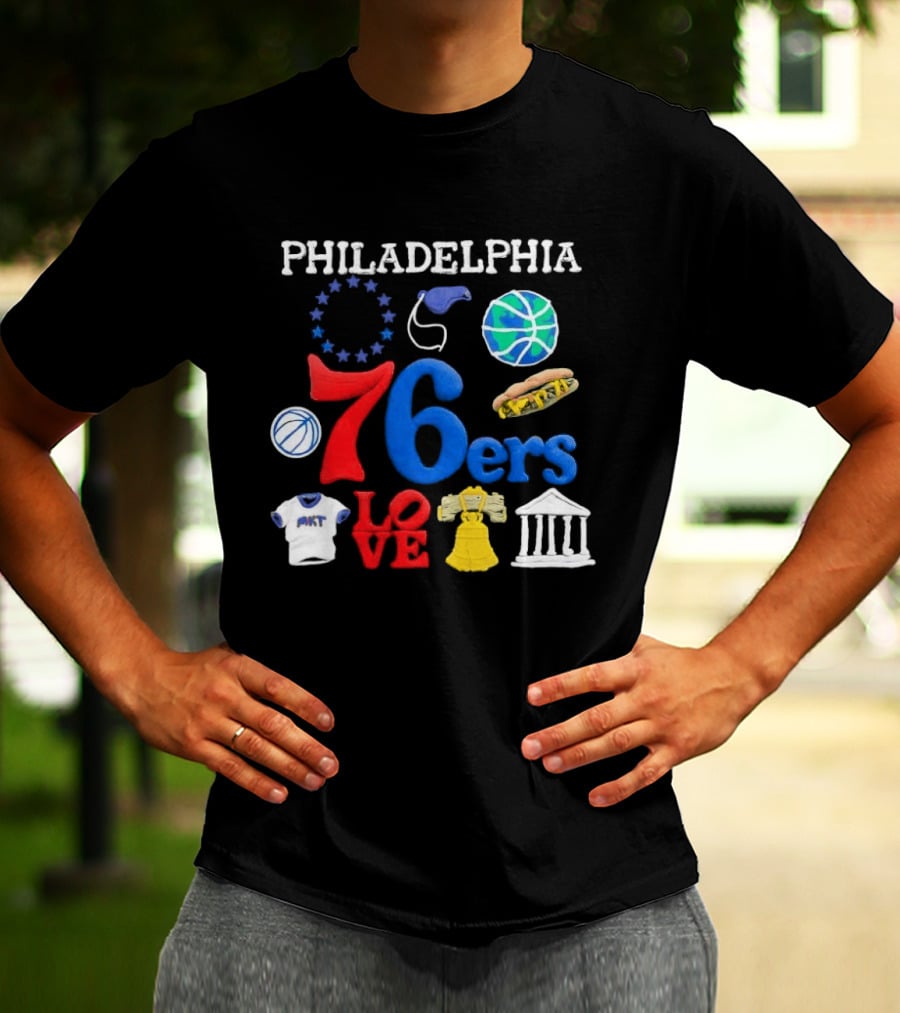 Philadelphia 76ers Claymation Icons Hot Dog Liberty Bell Basketball LOVE Statue City T-Shirt