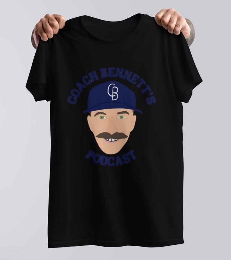 Coach Bennett's Podcast CB Hat Mustache Face T-Shirt