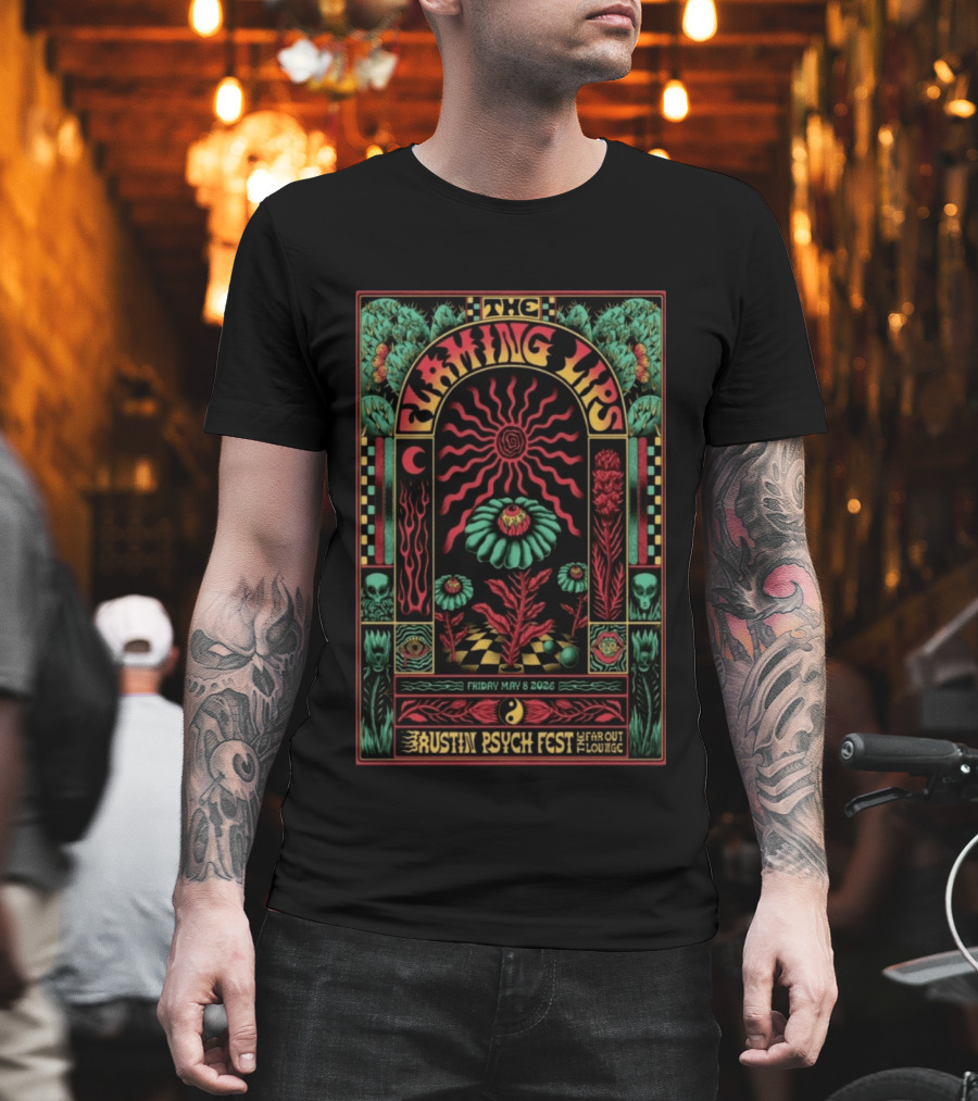 The Flaming Lips Austin Psych Fest May 8 2026 Far Out Lounge Psychedelic Art Skull Sunflower Moon T-Shirt