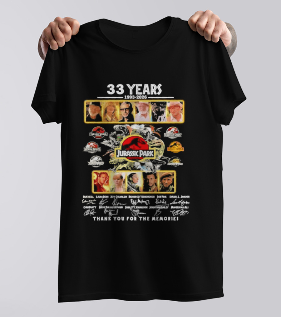 33 Years 1993 2026 Jurassic Park Thank You For The Memories Signatures T-Shirt