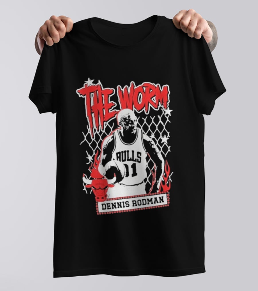 The Worm Dennis Rodman Bulls 91 Mitchell Ness NBA Street Player Chicago T-Shirt