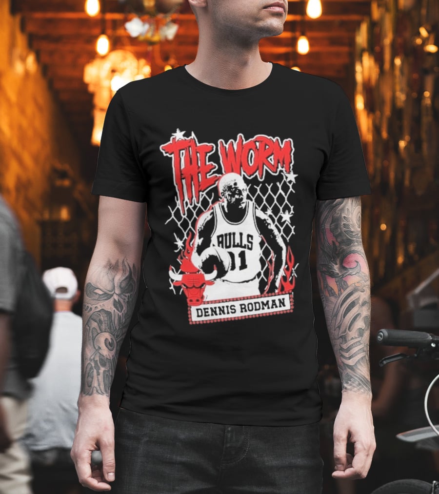 The Worm Dennis Rodman Bulls 91 Mitchell Ness NBA Street Player Chicago T-Shirt