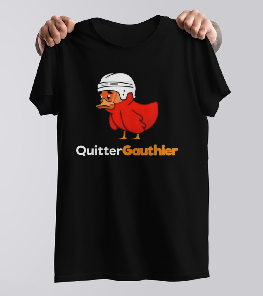 Philadelphia Flyers Quitter Gauthier 2026 NHL Hockey Controversial Helmeted Duck T-Shirt