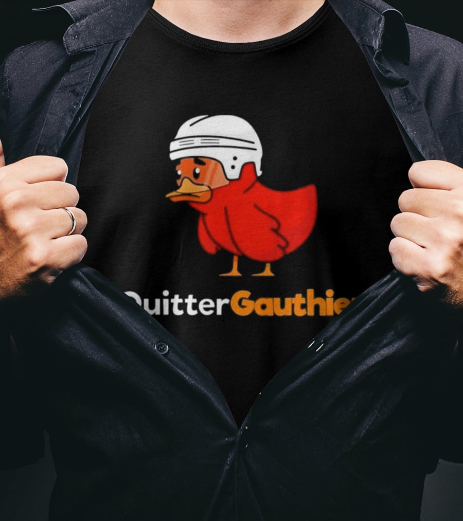 Philadelphia Flyers Quitter Gauthier 2026 NHL Hockey Controversial Helmeted Duck T-Shirt