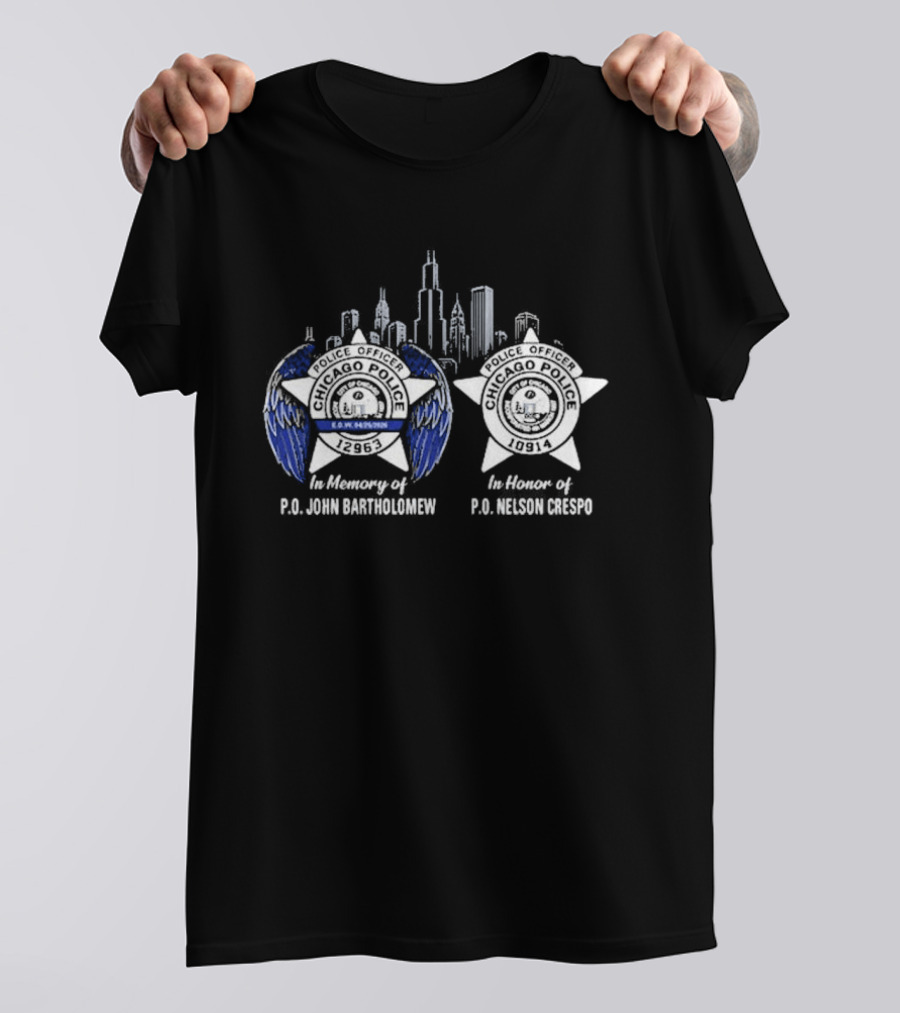 In Memory Of PO John Bartholomew And PO Nelson Crespo Badge Skyline T-Shirt
