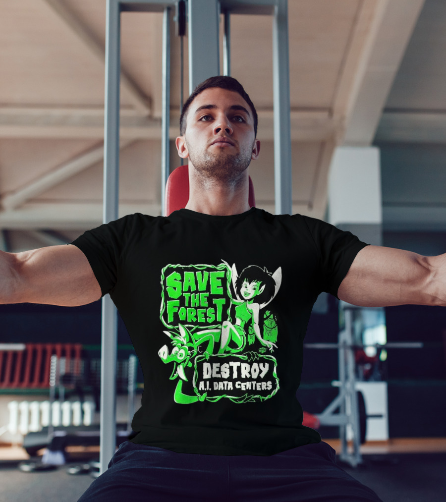 Save The Forest Destroy A.I. Data Centers Cartoon Fairy And Boar T-Shirt