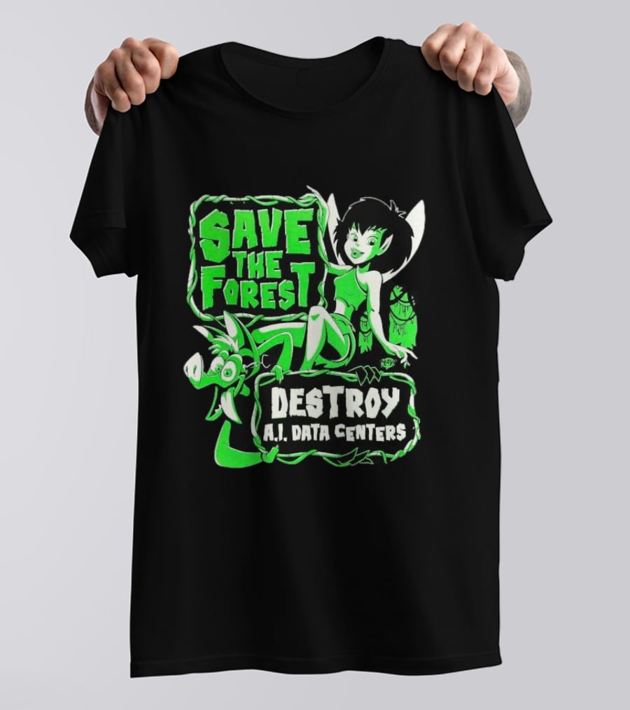 Save The Forest Destroy A.I. Data Centers Cartoon Fairy And Boar T-Shirt