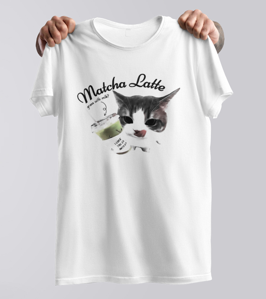 Matcha Latte Coffee Cat Kawaii With Paw And Tail T-Shirt