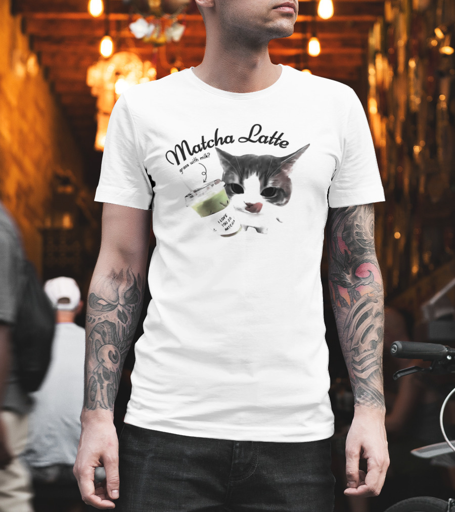 Matcha Latte Coffee Cat Kawaii With Paw And Tail T-Shirt