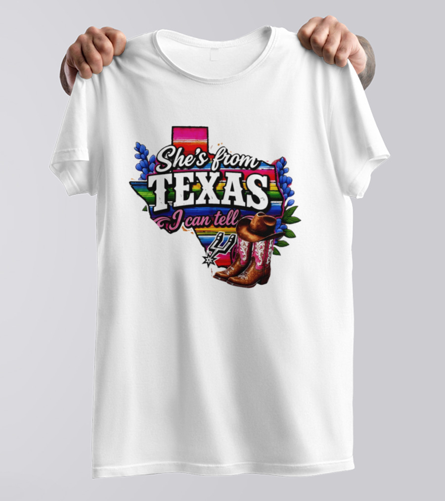 Ella Langley She's From Texas I Can Tell Cowboy Boots And Colorful Map T-Shirt
