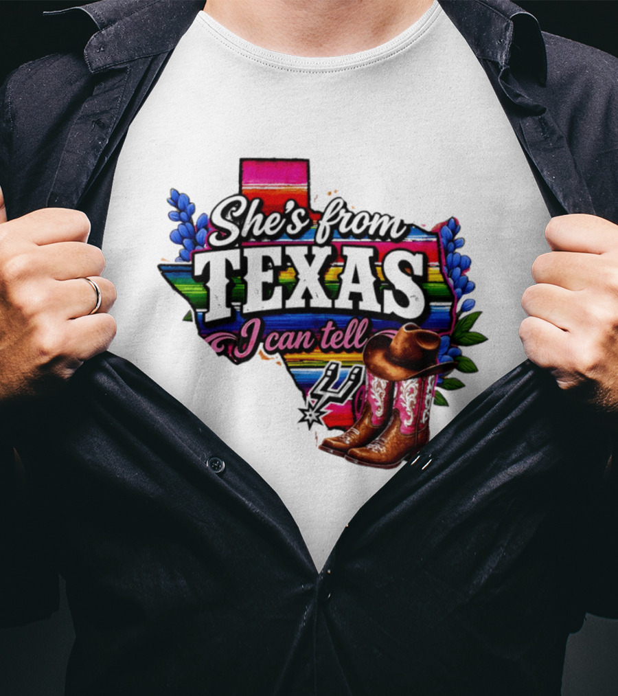 Ella Langley She's From Texas I Can Tell Cowboy Boots And Colorful Map T-Shirt