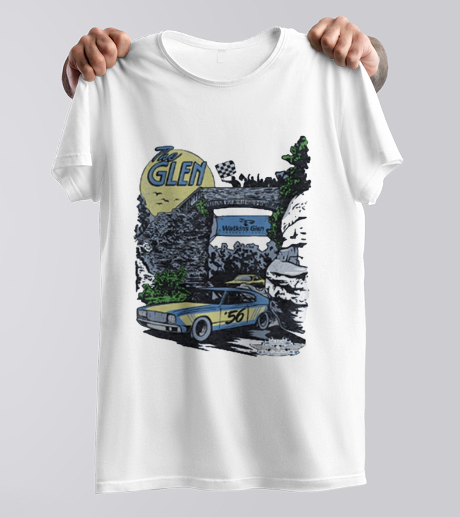 The Glen Watkins Glen International Checkered Flag Racecar 56 Archway Scenic T-Shirt