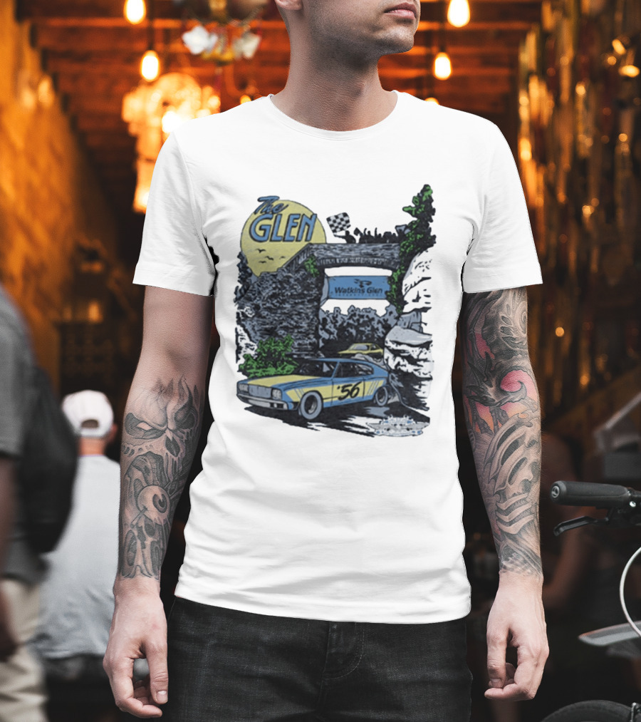 The Glen Watkins Glen International Checkered Flag Racecar 56 Archway Scenic T-Shirt