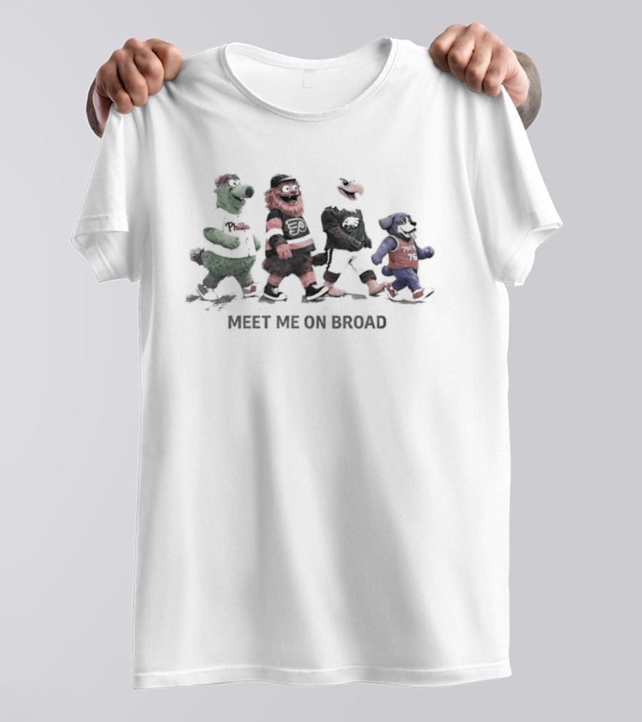 Philadelphia Sports Mascots Abbey Road Meet Me On Broad T-Shirt