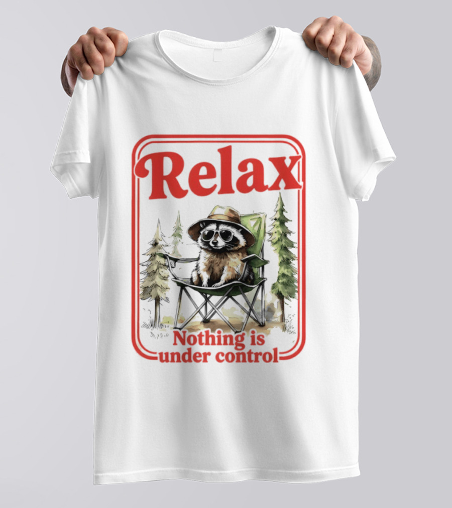 Relaxed Raccoon Chill In Camping Chair Nothing Is Under Control T-Shirt