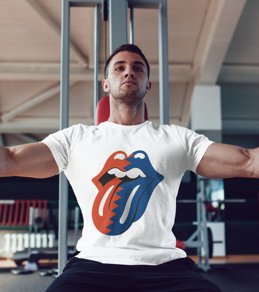 Rolling Stones Big Mouth Tongue Rare Red Blue Contrast T-Shirt
