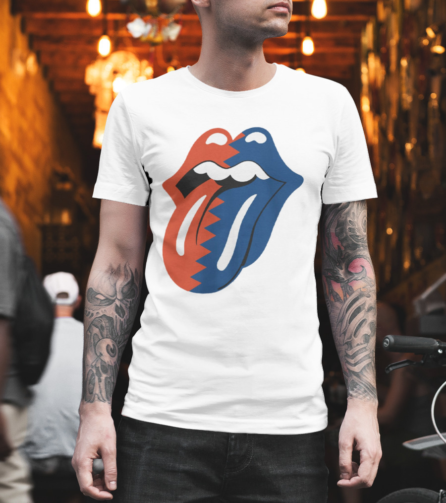 Rolling Stones Big Mouth Tongue Rare Red Blue Contrast T-Shirt