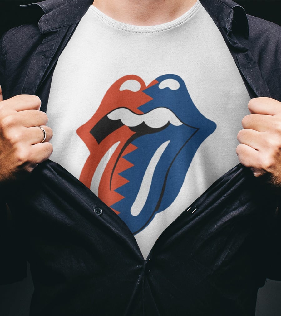 Rolling Stones Big Mouth Tongue Rare Red Blue Contrast T-Shirt