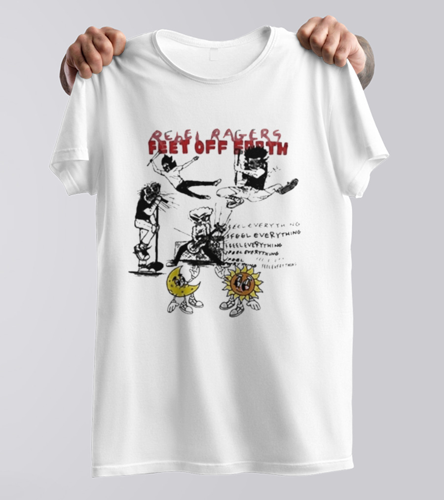 Rebel Ragers Feet Of Earth Tour Kid Cudi 2026 Concept Art Moon Sun Characters T-Shirt