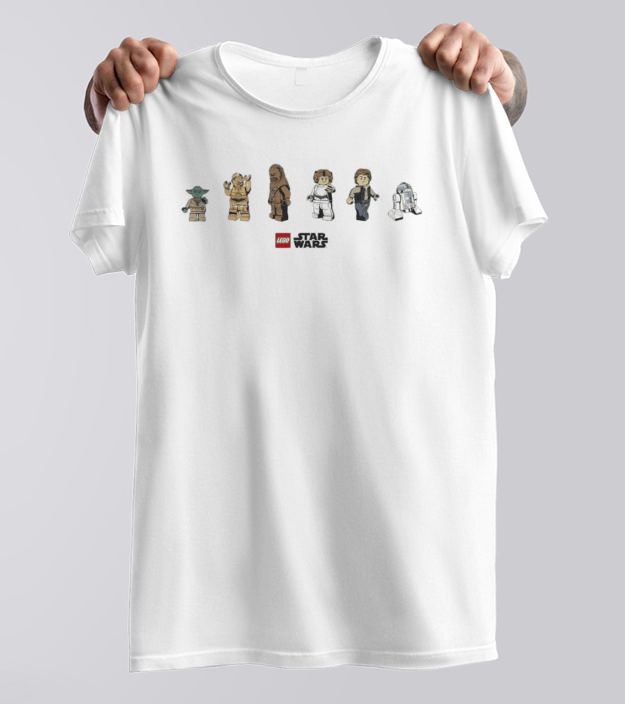 LEGO Star Wars Minifigure Yoda C 3PO Chewbacca Leia Han Solo R2 D2 T-Shirt