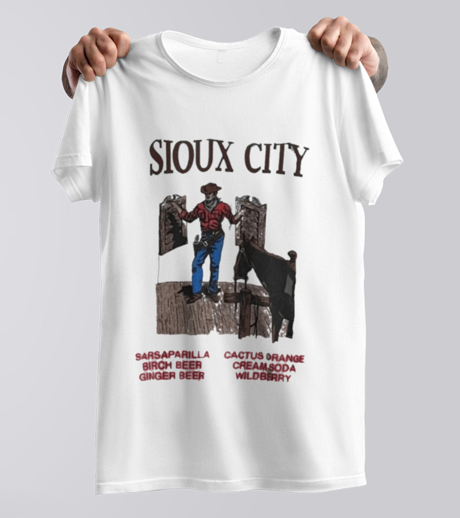 Sioux City Sarsaparilla Birch Beer Ginger Beer Cactus Orange Cream Cola Wildberry Cowboy Saloon Scene T-Shirt