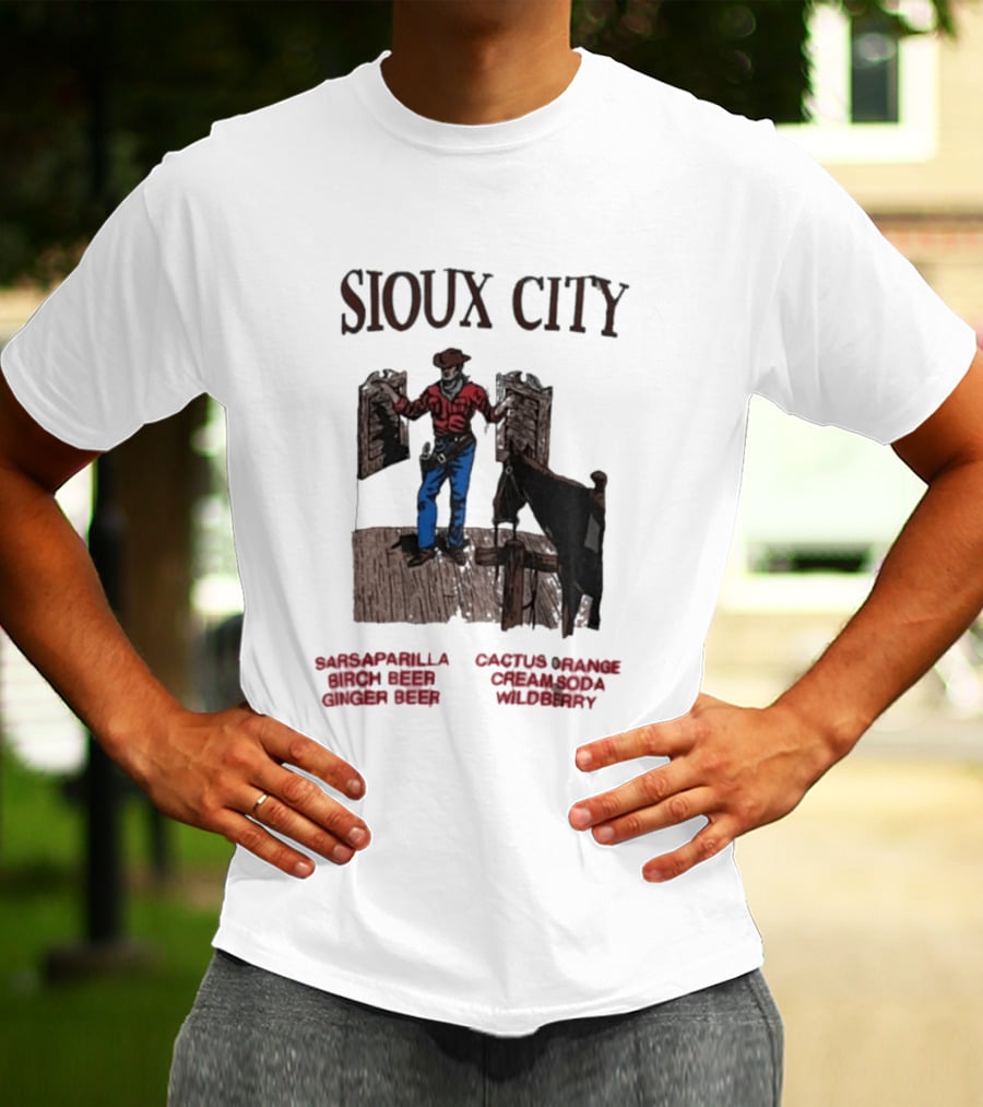 Sioux City Sarsaparilla Birch Beer Ginger Beer Cactus Orange Cream Cola Wildberry Cowboy Saloon Scene T-Shirt