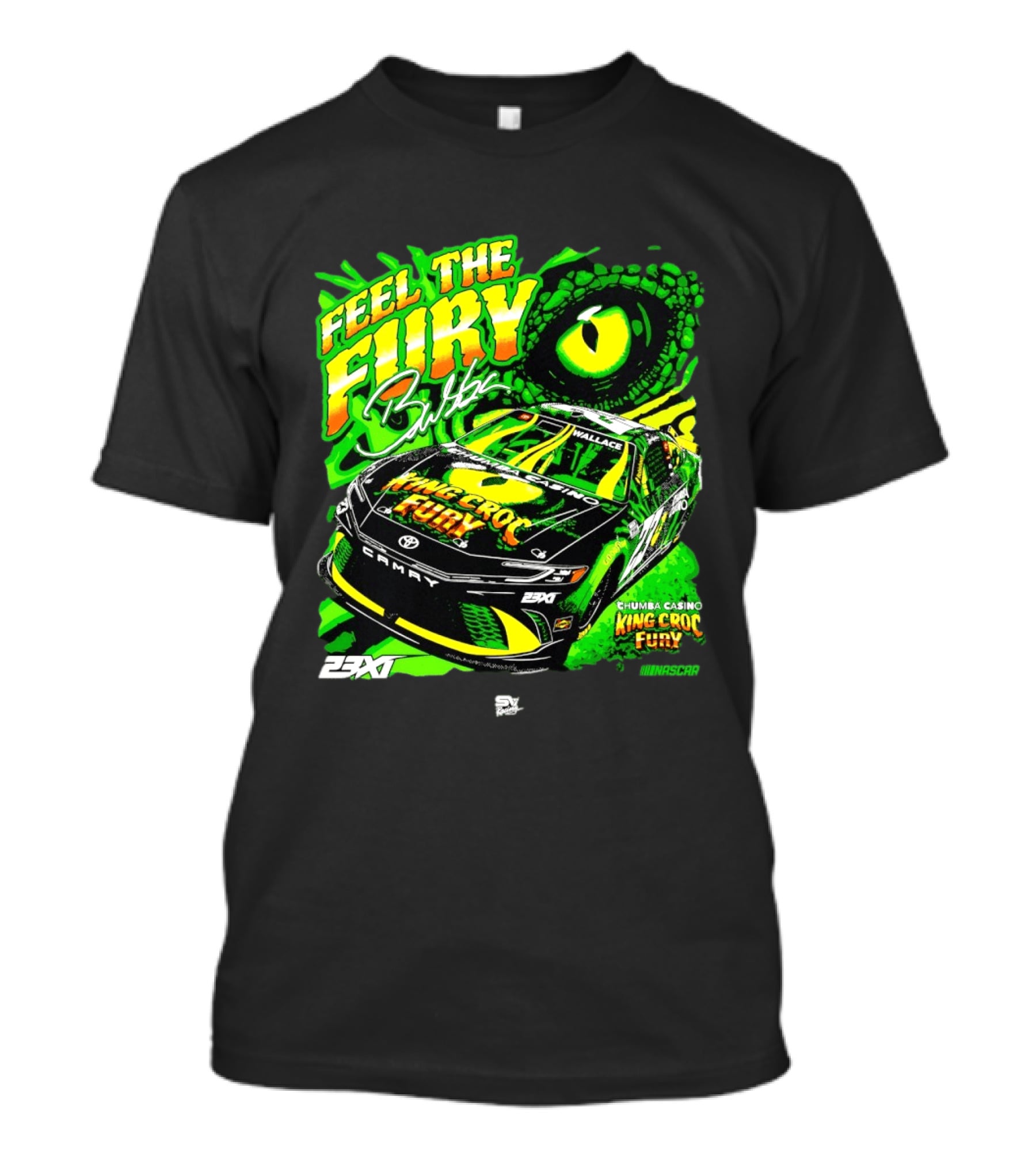 Bubba Wallace Feel The Fury King Croc Chumba Casino Toyota Camry NASCAR 23XI Racing T-Shirt