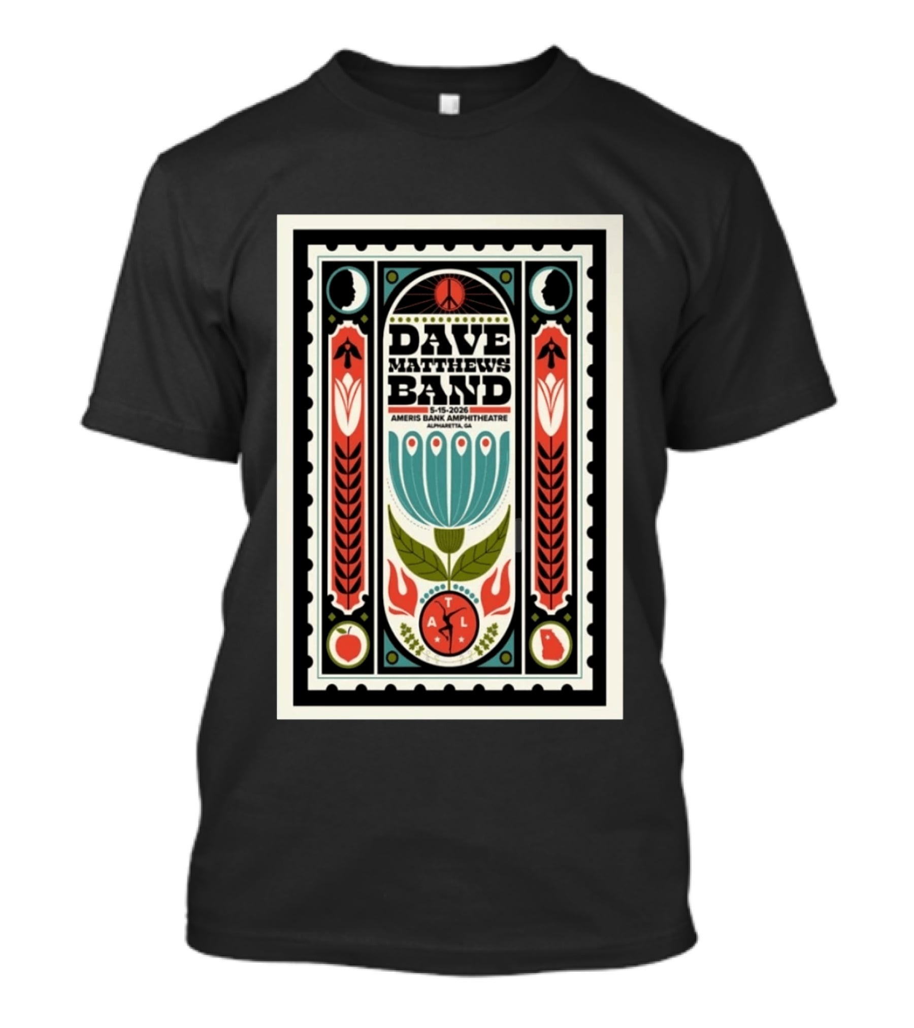 Dave Matthews Band 5 15 2026 Ameris Bank Amphitheatre Alpharetta GA Peace Symbol Floral T-Shirt