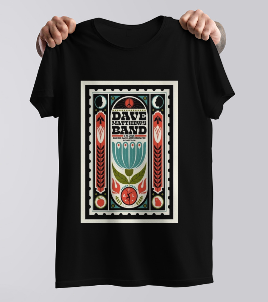 Dave Matthews Band 5 15 2026 Ameris Bank Amphitheatre Alpharetta GA Peace Symbol Floral T-Shirt