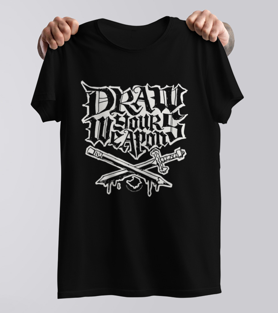 Draw Your Weapons Pen And Sword Crossed Dripping Ink T-Shirt