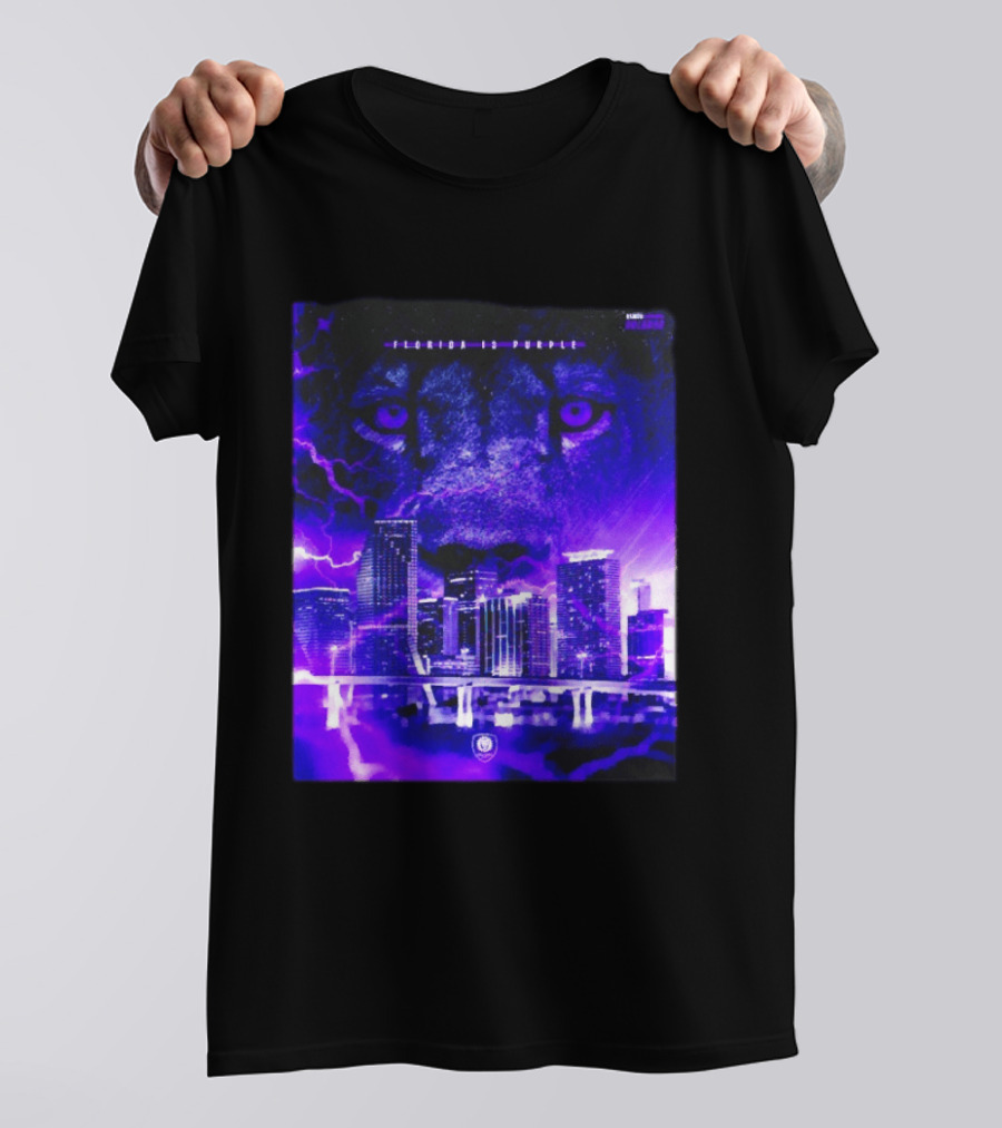 Florida Is Purple Orlando City SC Lion City Skyline Lightning T-Shirt