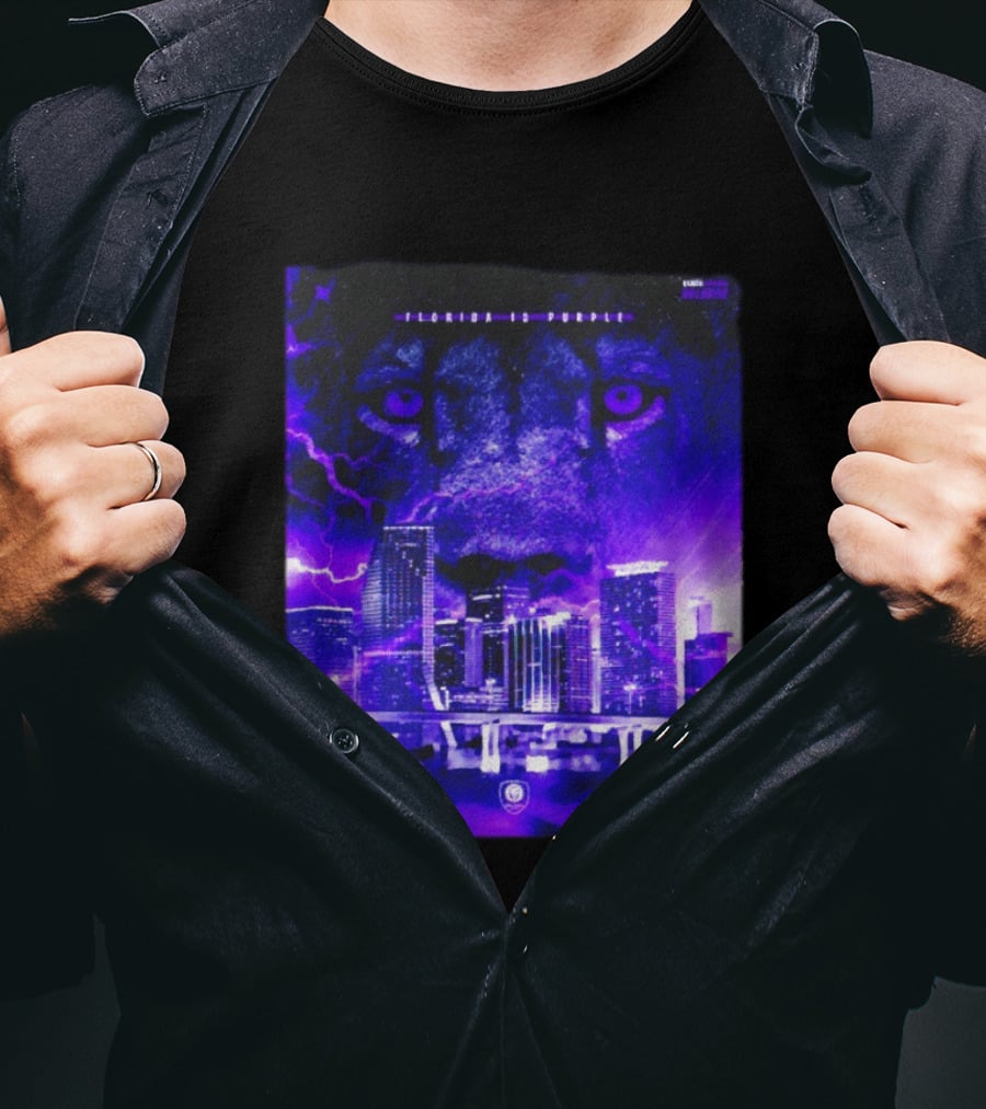 Florida Is Purple Orlando City SC Lion City Skyline Lightning T-Shirt