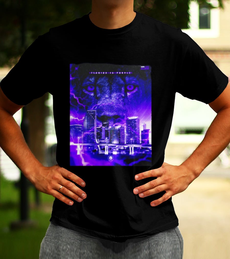 Florida Is Purple Orlando City SC Lion City Skyline Lightning T-Shirt