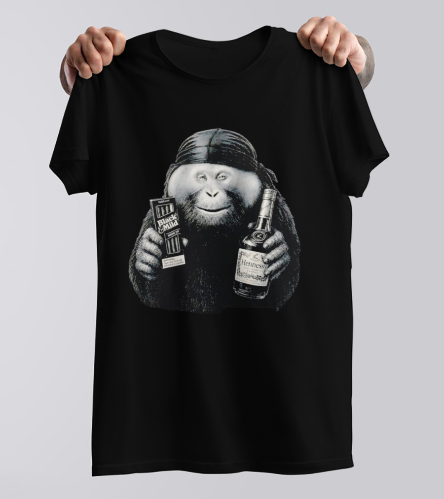 Gorilla Holding Black And Mild With Hennessy Bottle Combination T-Shirt
