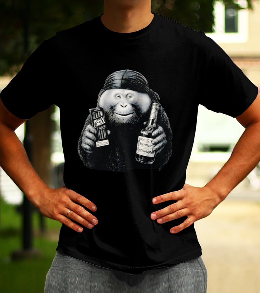Gorilla Holding Black And Mild With Hennessy Bottle Combination T-Shirt