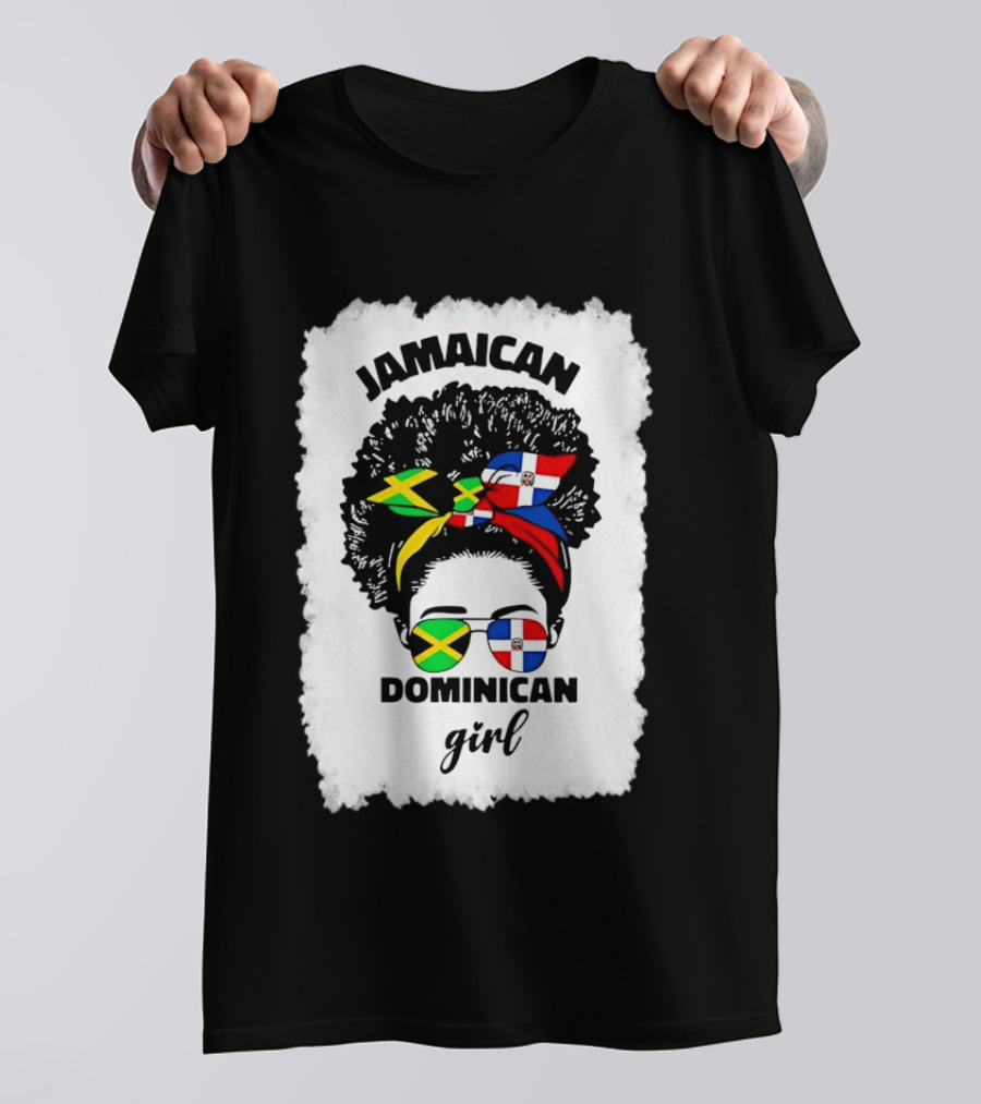 Jamaican Dominican Girl Afro Headwrap Flag Sunglasses T-Shirt