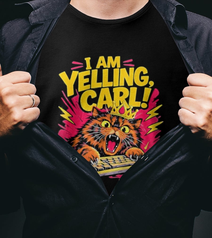 I Am Yelling Carl Cat Keyboard Meme With Donut Crown T-Shirt