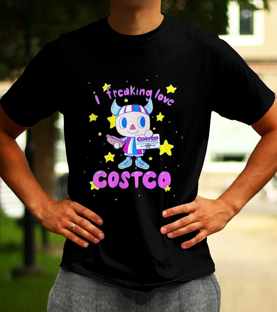 I Freaking Love Costco Cute Cartoon Character Holding Membership Card T-Shirt