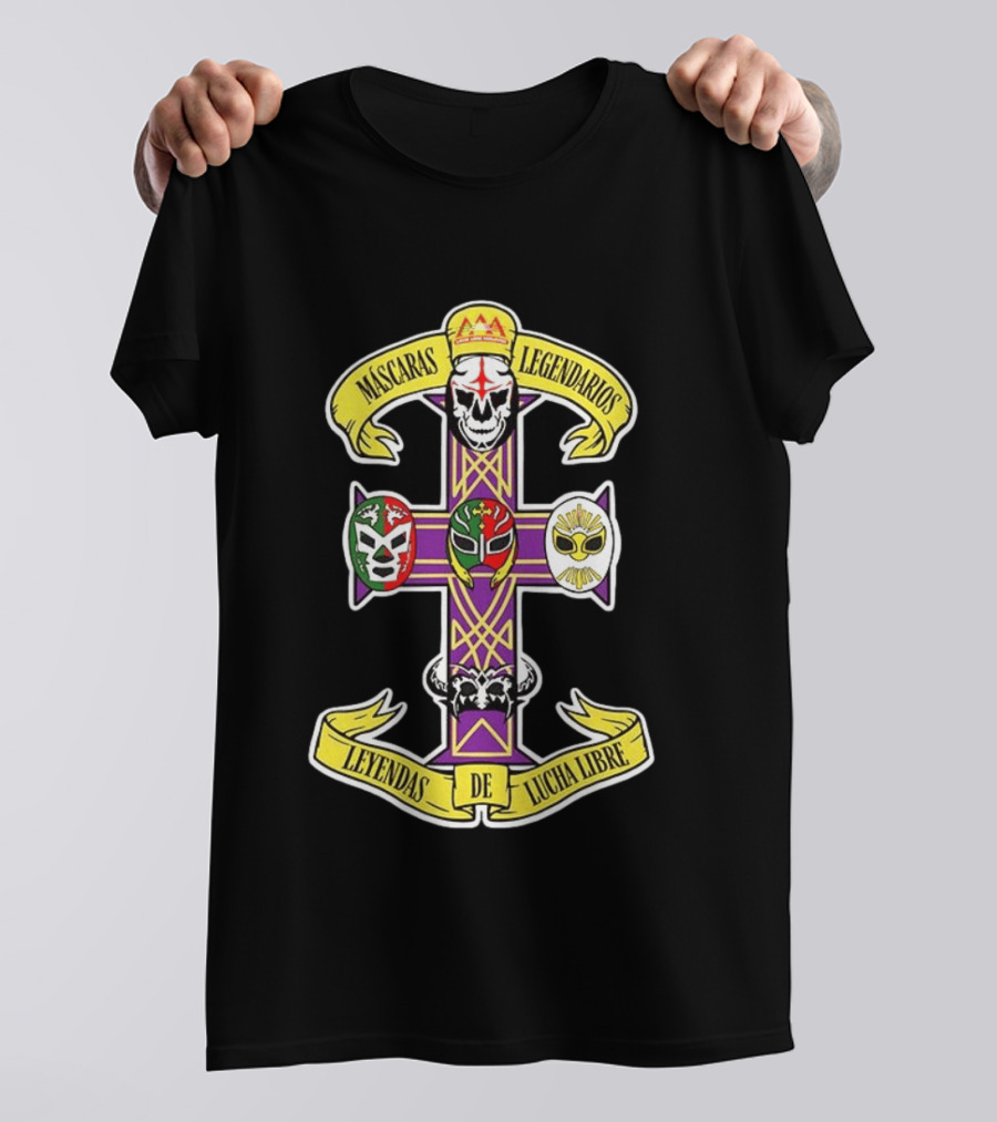 Máscaras Legendarios Leyendas De Lucha Libre Cross Skulls And Masks T-Shirt