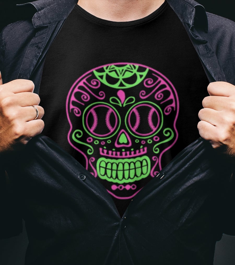 Philadelphia Phillies Sugar Skull Neon Baseball T-Shirt
