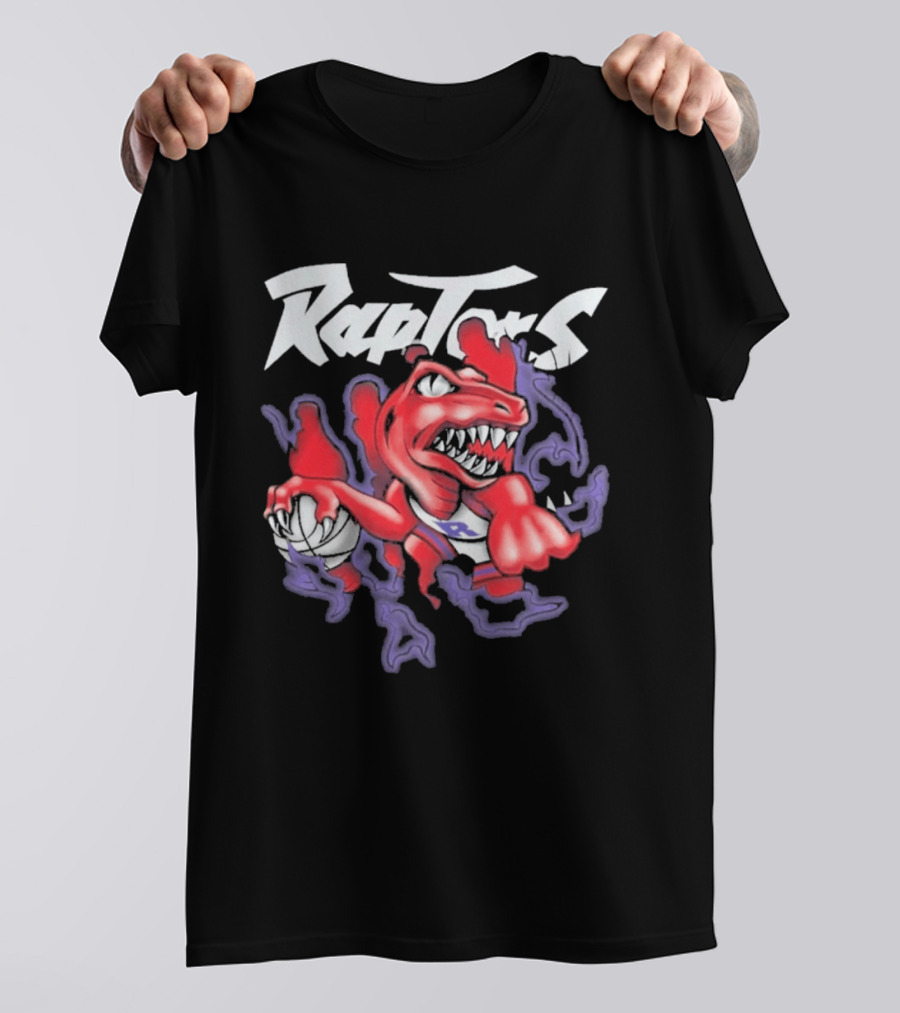 Raptors Purple Cartoon Dinosaur With Basketball T-Shirt