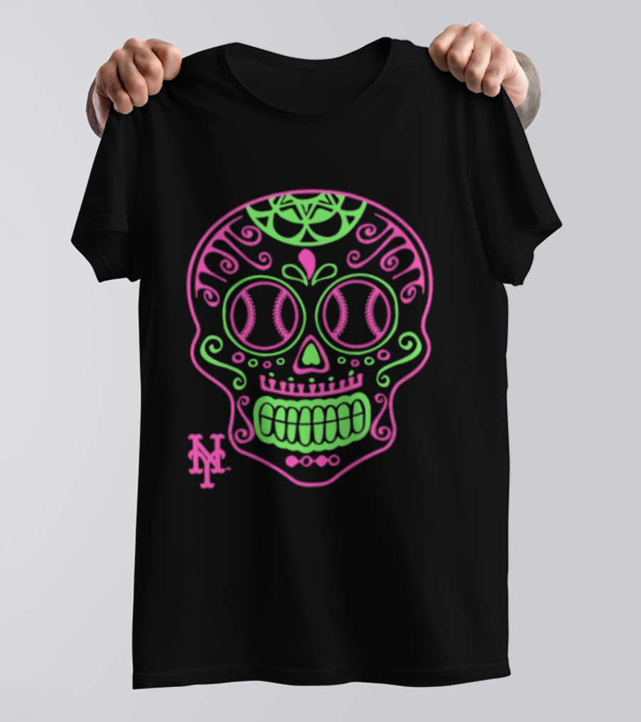 New York Mets Neon Pink Green Sugar Skull 2026 T-Shirt