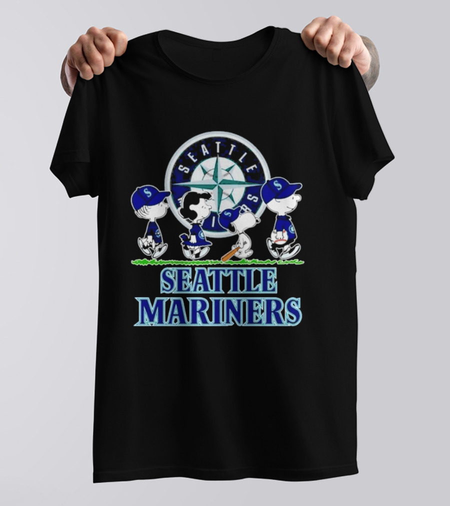 Seattle Mariners Peanuts Characters Walking Road T-Shirt