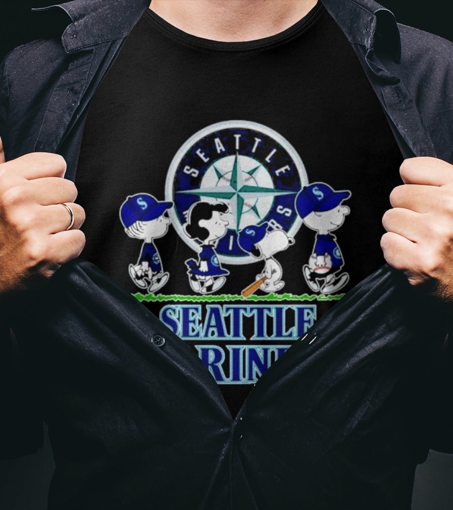 Seattle Mariners Peanuts Characters Walking Road T-Shirt