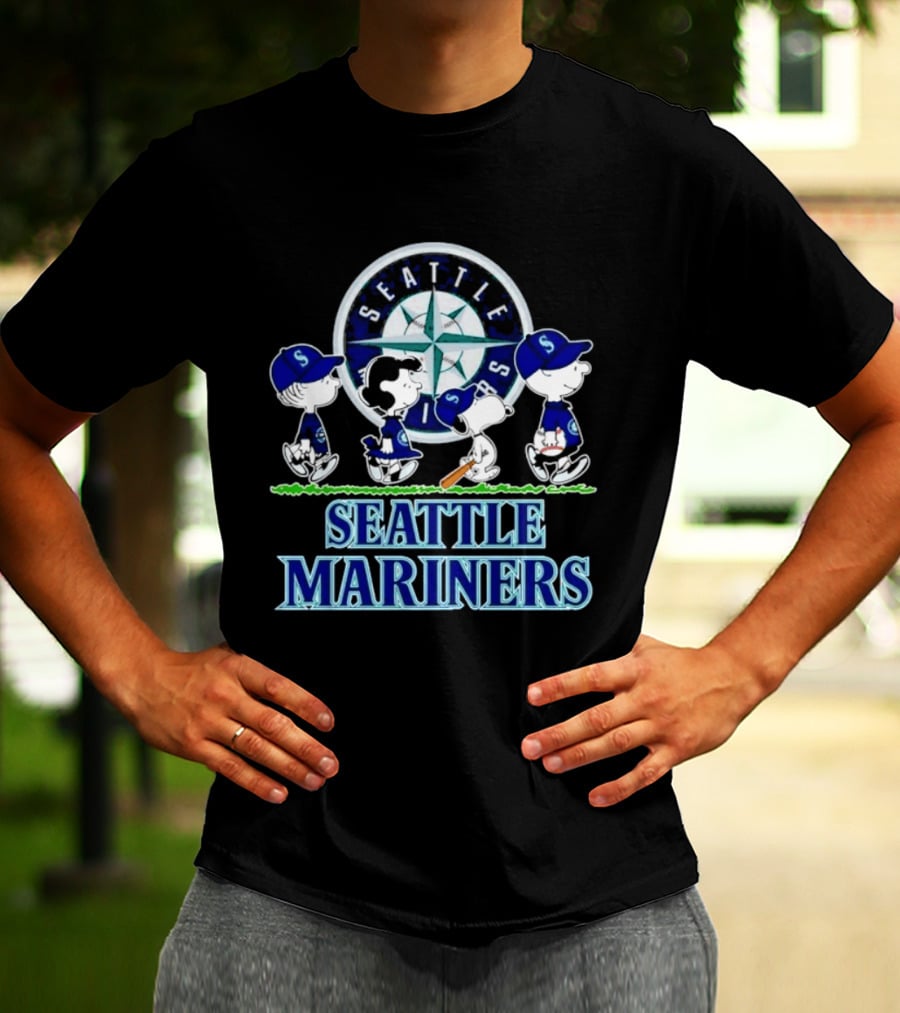 Seattle Mariners Peanuts Characters Walking Road T-Shirt