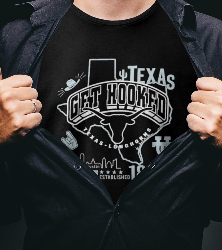 Texas Longhorns Get Hooked 1883 Austin Skyline Established T-Shirt
