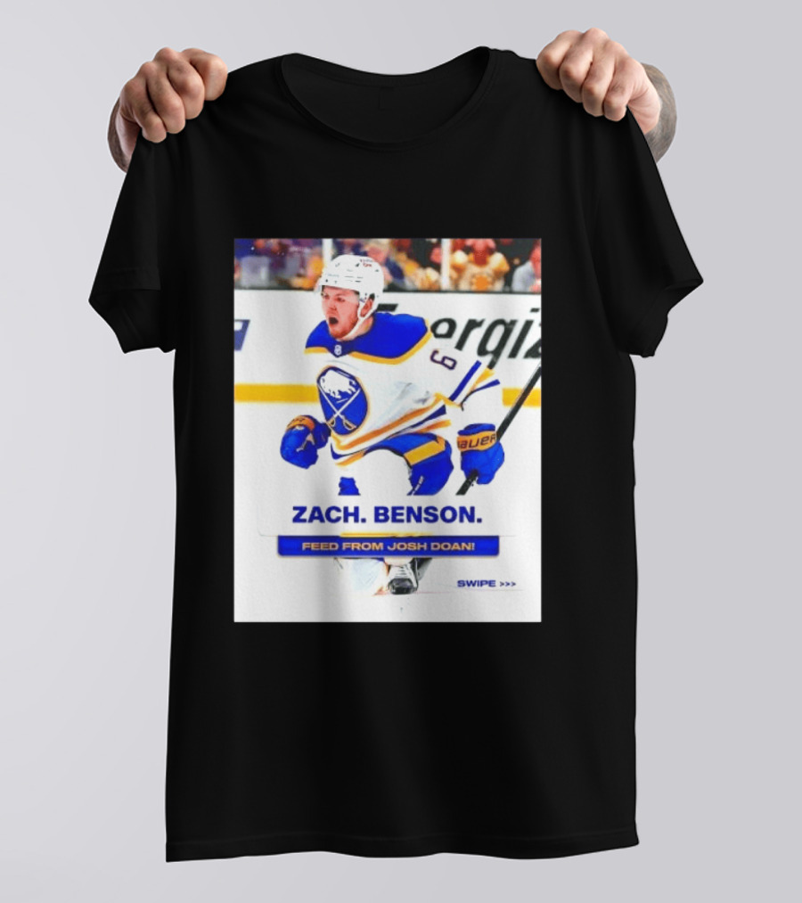Zach Benson Buffalo Sabres Feed From Josh Doan Swipe T-Shirt